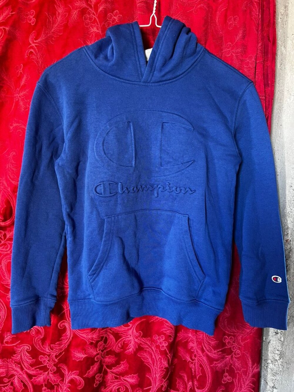 Champion Boys Embossed Big Logo Blue Pullover Hoodie S (7/8)